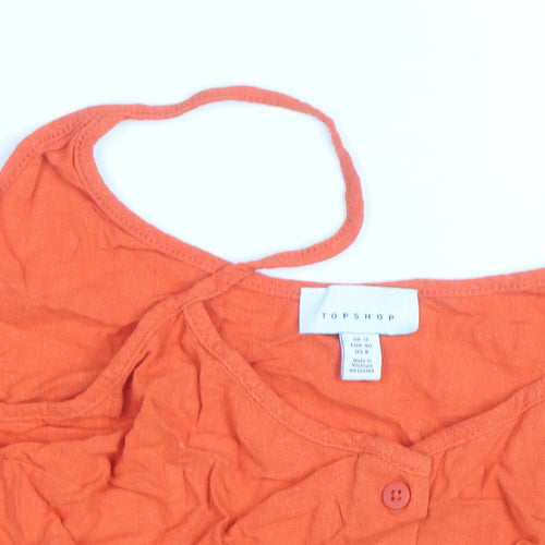 Topshop Women’s Orange Camisole Tank Top Size 12 V-Neck Button Tie