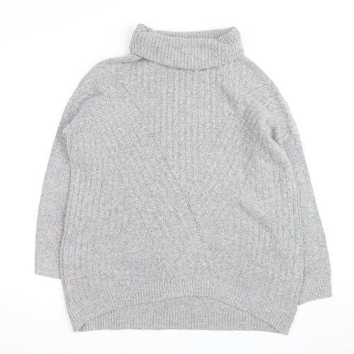 Miss Selfridge Women Grey Roll Neck Ribbed Knit Jumper UK 10