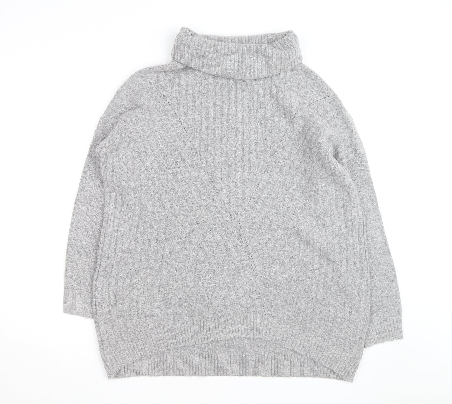 Miss Selfridge Women Grey Roll Neck Ribbed Knit Jumper UK 10