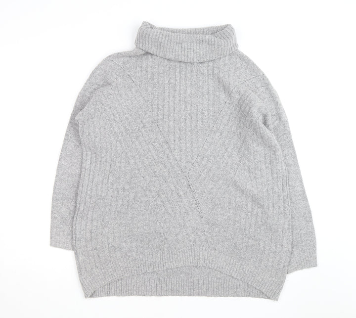Miss Selfridge Women Grey Roll Neck Ribbed Knit Jumper UK 10