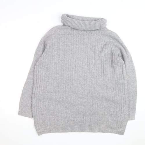Miss Selfridge Women Grey Roll Neck Ribbed Knit Jumper UK 10