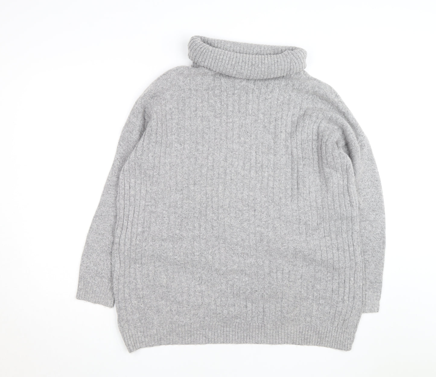 Miss Selfridge Women Grey Roll Neck Ribbed Knit Jumper UK 10