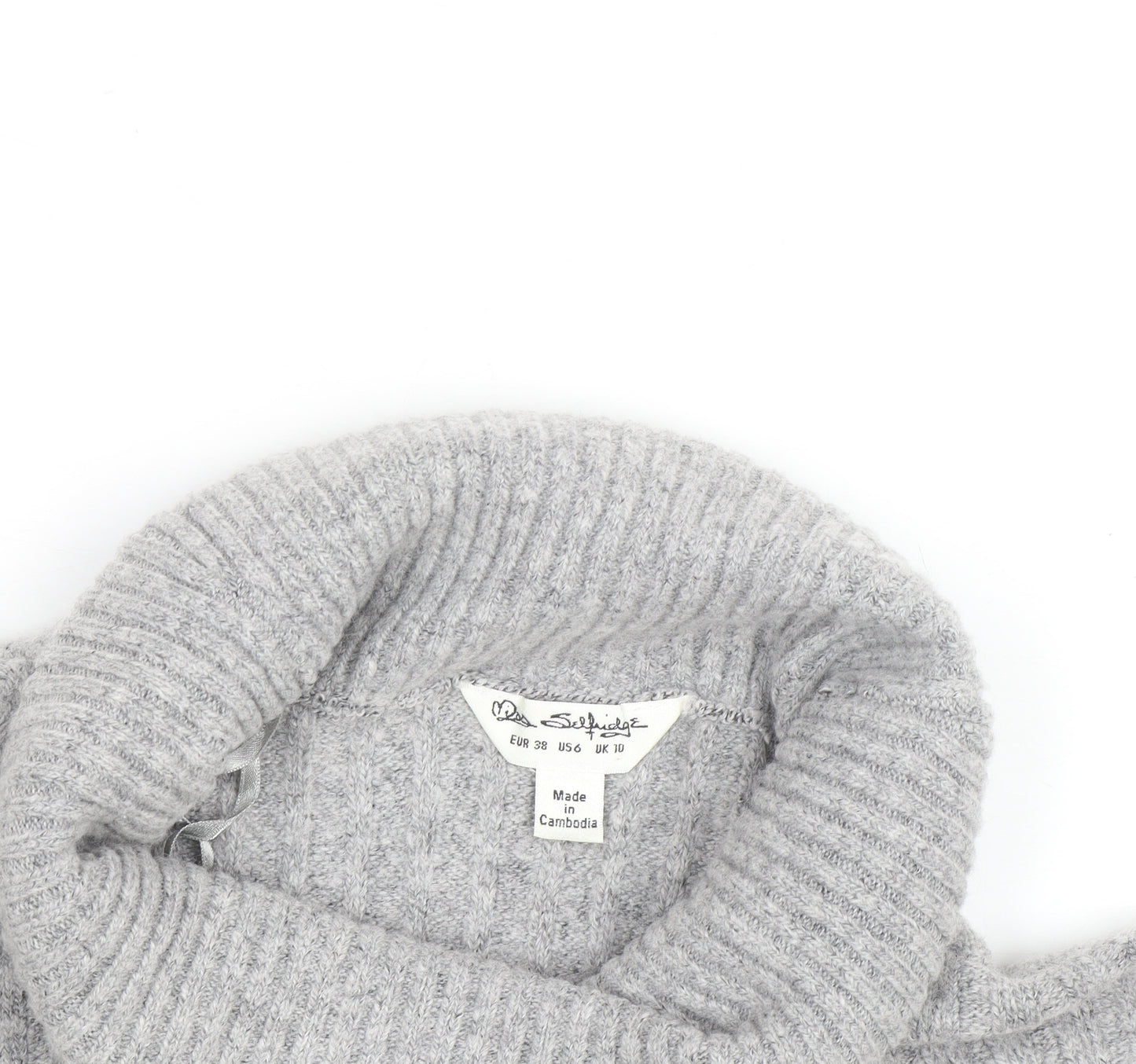 Miss Selfridge Women Grey Roll Neck Ribbed Knit Jumper UK 10