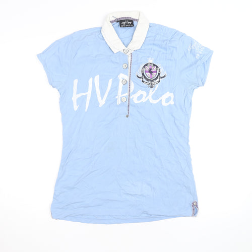 HV Polo Women's Blue Collared Short Sleeve Cotton Polo Shirt Size S