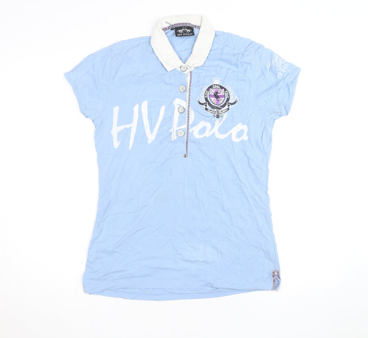 HV Polo Women's Blue Collared Short Sleeve Cotton Polo Shirt Size S