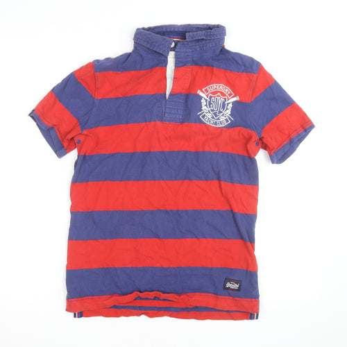 Superdry Men's Blue Red Striped Polo Shirt Medium Yacht Club Cotton