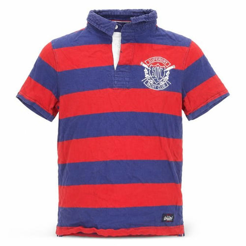 Superdry Men's Blue Red Striped Polo Shirt Medium Yacht Club Cotton
