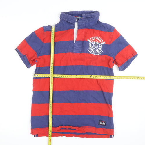 Superdry Men's Blue Red Striped Polo Shirt Medium Yacht Club Cotton