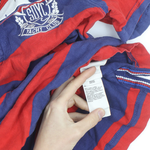 Superdry Men's Blue Red Striped Polo Shirt Medium Yacht Club Cotton