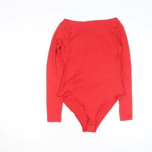 H&M Womens Red Long Sleeve Bodysuit Size S Stretch Jersey