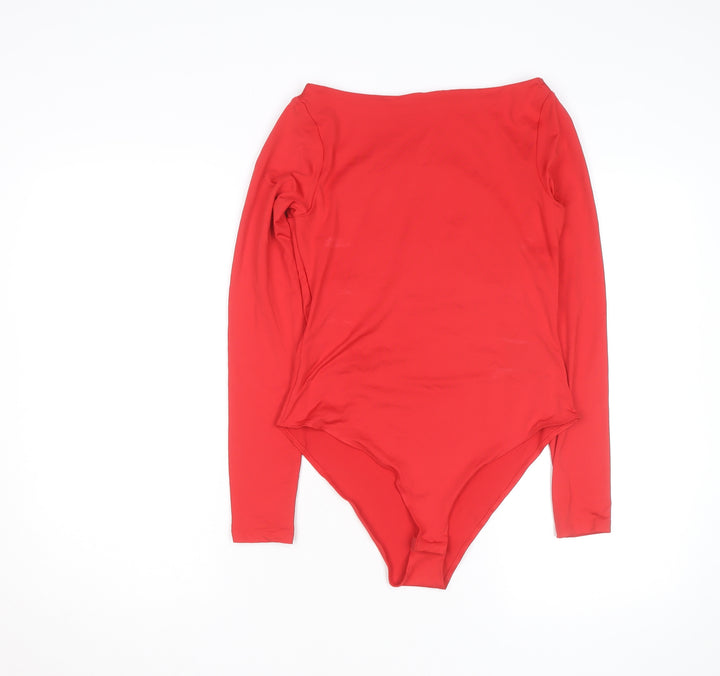 H&M Womens Red Long Sleeve Bodysuit Size S Stretch Jersey