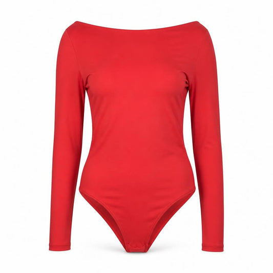H&M Womens Red Long Sleeve Bodysuit Size S Stretch Jersey