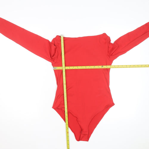 H&M Womens Red Long Sleeve Bodysuit Size S Stretch Jersey