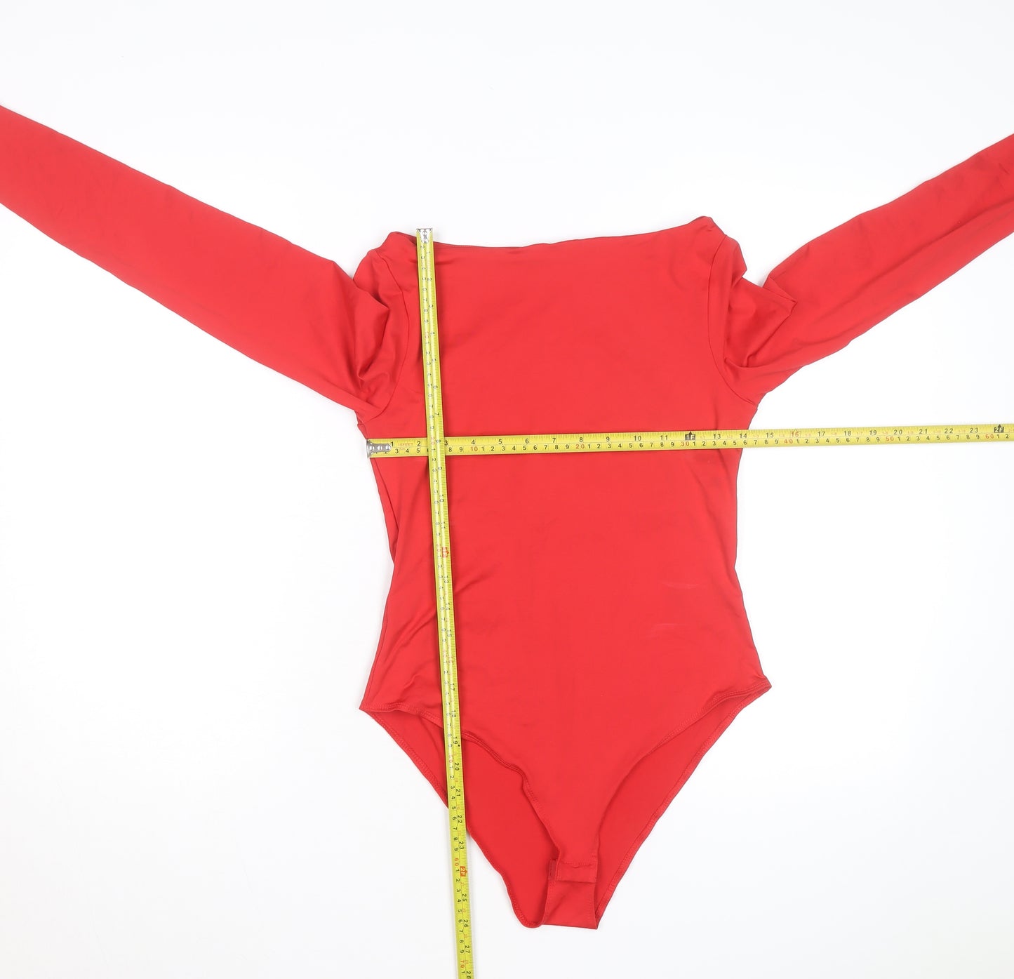 H&M Womens Red Long Sleeve Bodysuit Size S Stretch Jersey