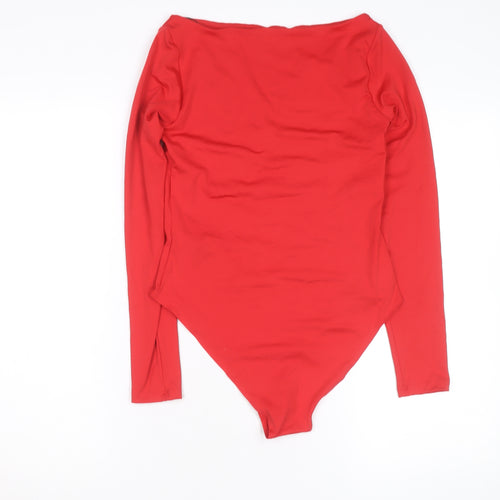 H&M Womens Red Long Sleeve Bodysuit Size S Stretch Jersey