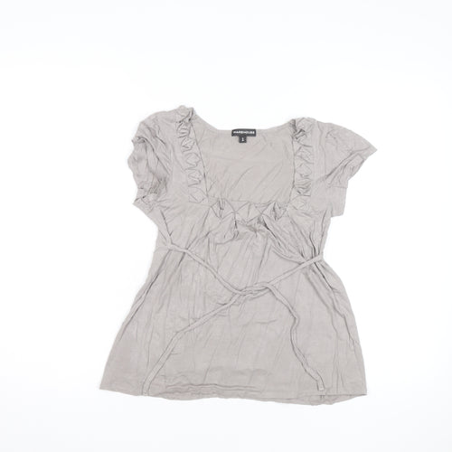 Warehouse Women’s Beige Ruffle Tunic Blouse Size 8 Short Sleeve