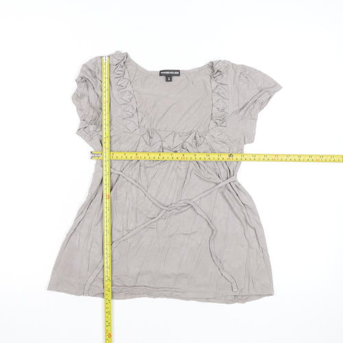 Warehouse Women’s Beige Ruffle Tunic Blouse Size 8 Short Sleeve