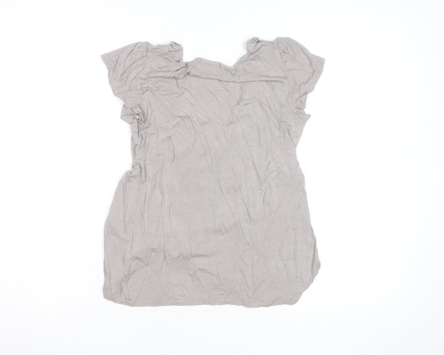 Warehouse Women’s Beige Ruffle Tunic Blouse Size 8 Short Sleeve