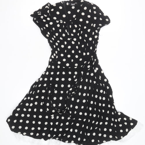 K&D Women Black Polka Dot A-Line Knee Length Dress Size 10