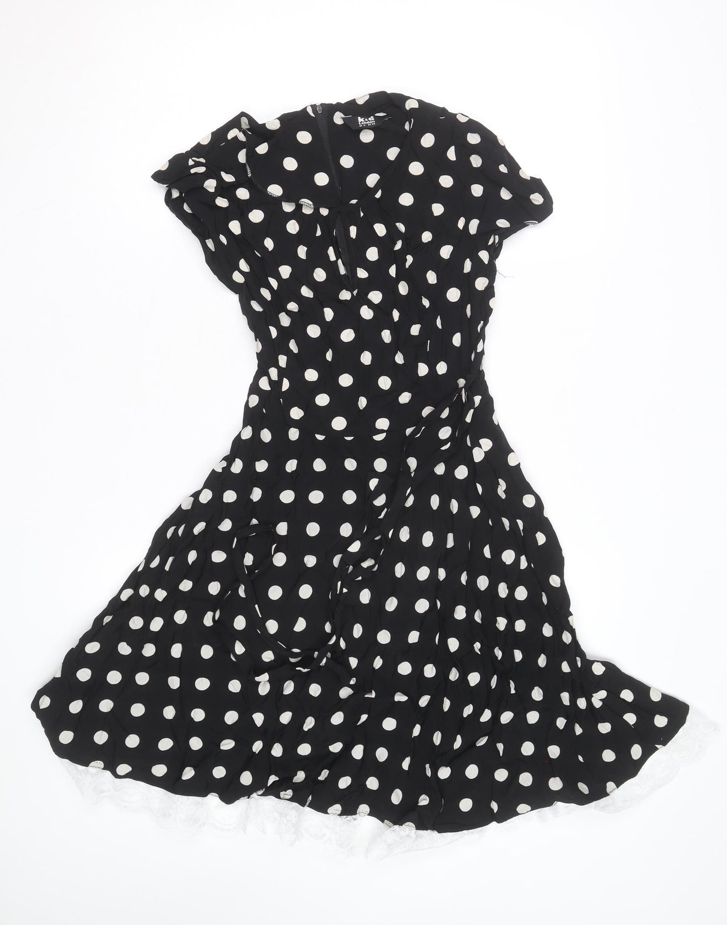 K&D Women Black Polka Dot A-Line Knee Length Dress Size 10