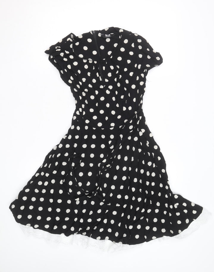 K&D Women Black Polka Dot A-Line Knee Length Dress Size 10