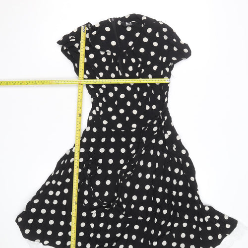K&D Women Black Polka Dot A-Line Knee Length Dress Size 10