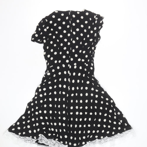 K&D Women Black Polka Dot A-Line Knee Length Dress Size 10