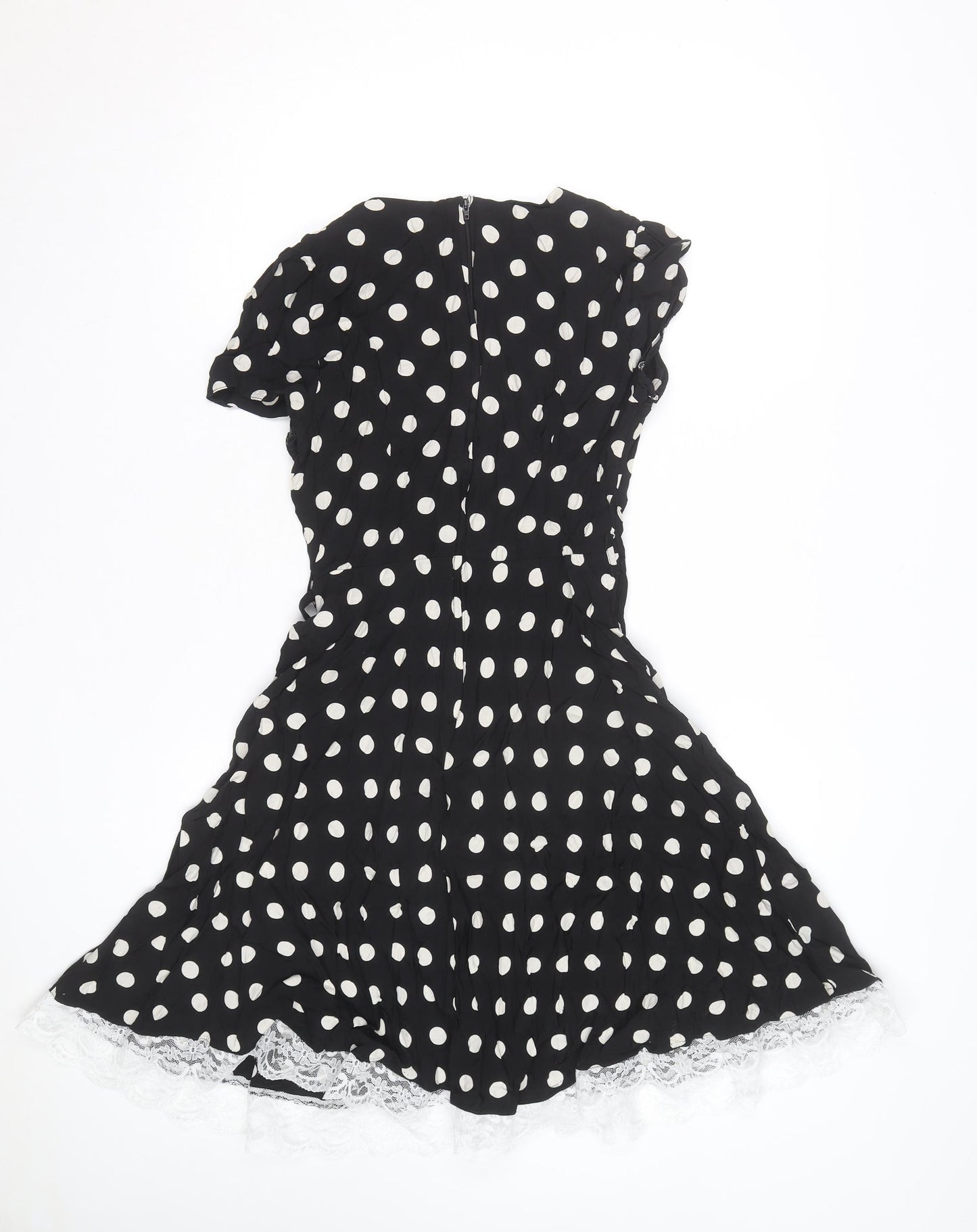 K&D Women Black Polka Dot A-Line Knee Length Dress Size 10