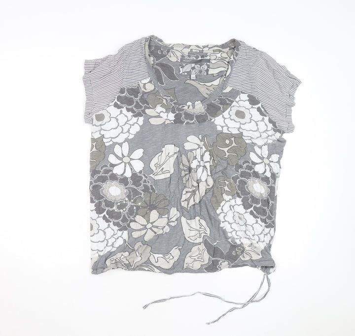 Next Womens Grey Floral Print V-Neck Tunic T-Shirt Size 20
