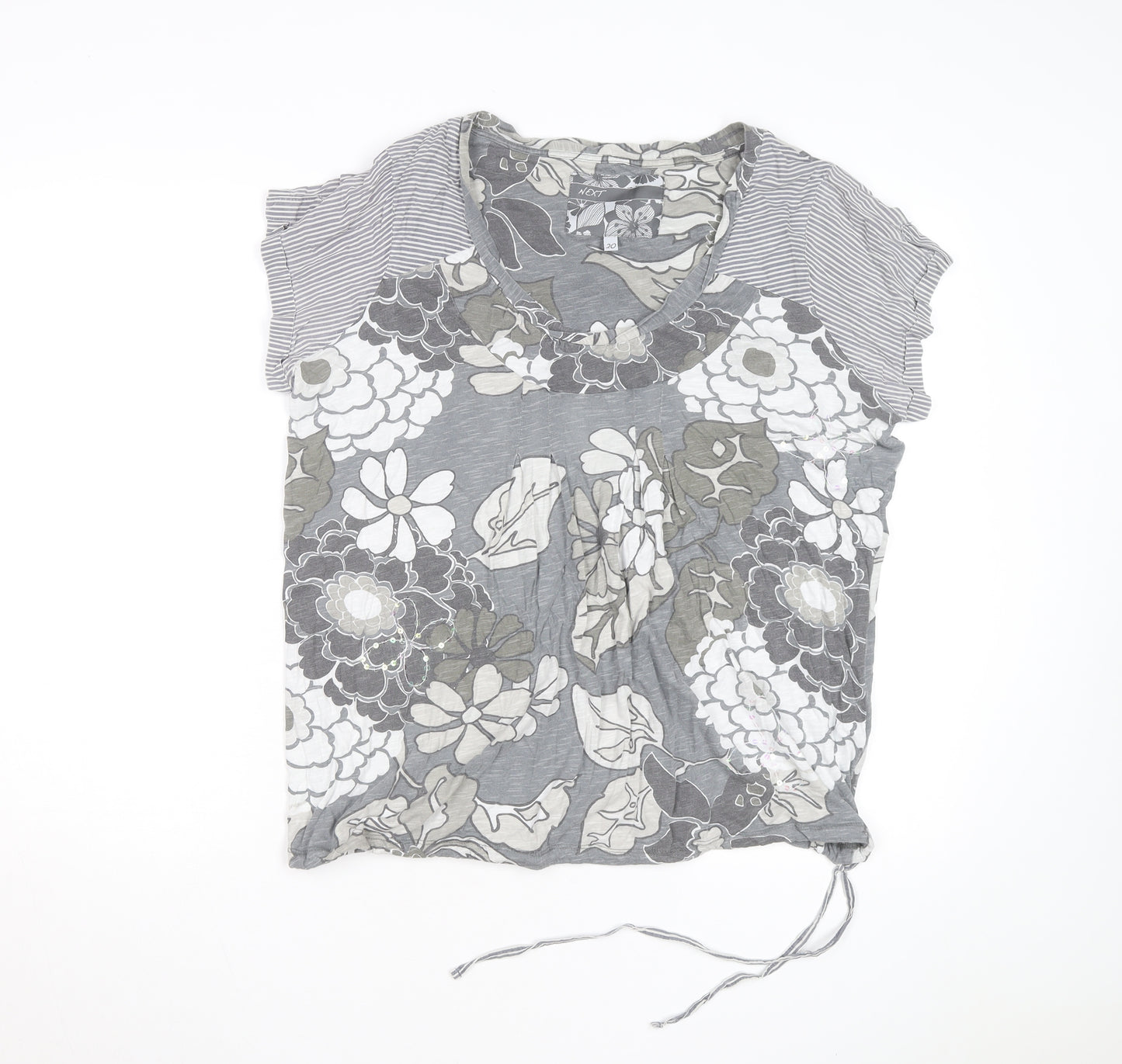 Next Womens Grey Floral Print V-Neck Tunic T-Shirt Size 20