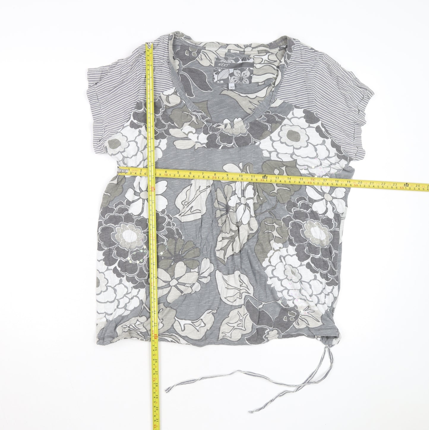 Next Womens Grey Floral Print V-Neck Tunic T-Shirt Size 20