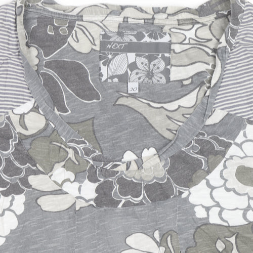 Next Womens Grey Floral Print V-Neck Tunic T-Shirt Size 20