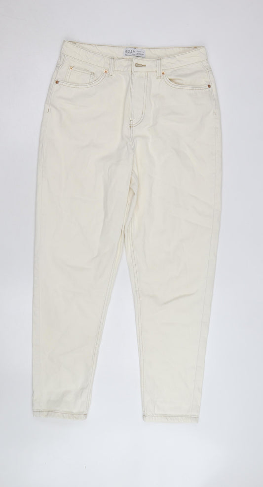 Primark Women’s Ivory High Rise Mom Jeans Size 16 Regular Fit Denim