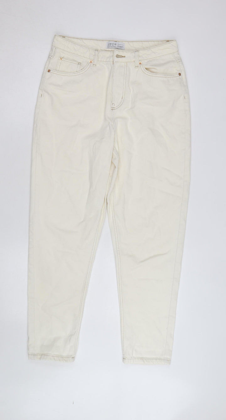 Primark Women’s Ivory High Rise Mom Jeans Size 16 Regular Fit Denim