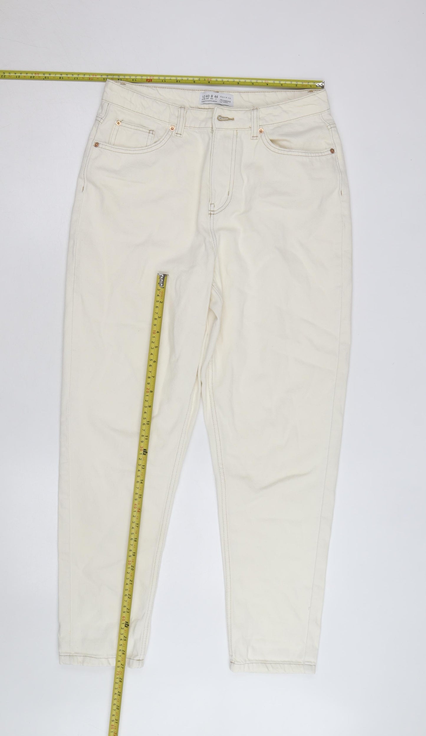 Primark Women’s Ivory High Rise Mom Jeans Size 16 Regular Fit Denim