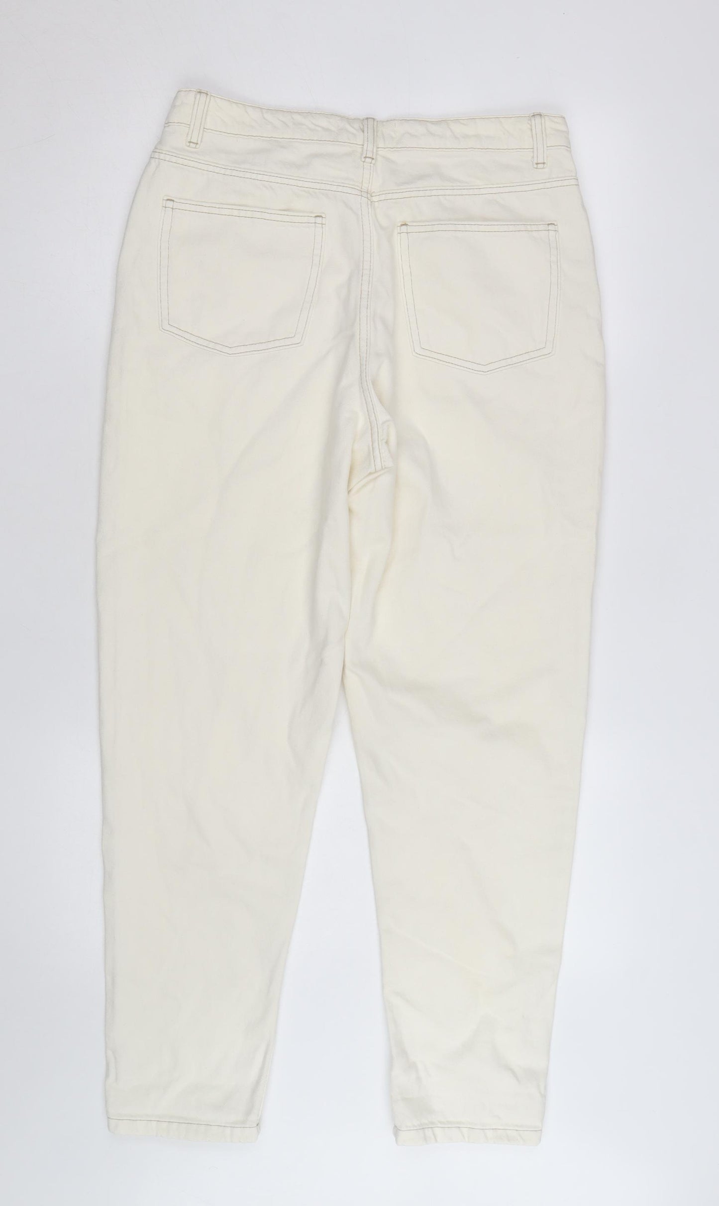 Primark Women’s Ivory High Rise Mom Jeans Size 16 Regular Fit Denim