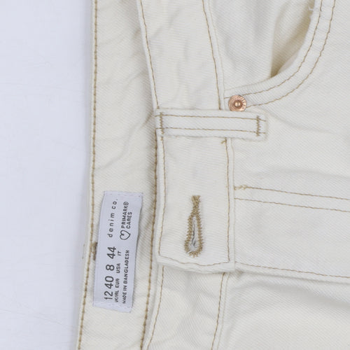 Primark Women’s Ivory High Rise Mom Jeans Size 16 Regular Fit Denim