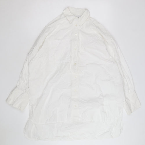 Topshop Women's White Cotton Long Sleeve Button-Up Shirt Size 12