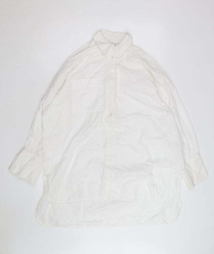 Topshop Women's White Cotton Long Sleeve Button-Up Shirt Size 12