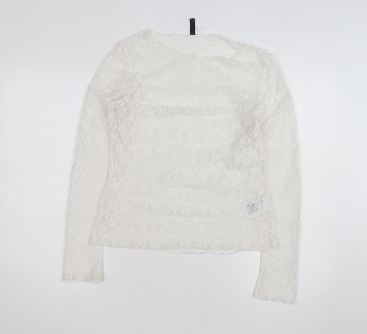 H&M Divided White Lace Long Sleeve Blouse Women’s Size L