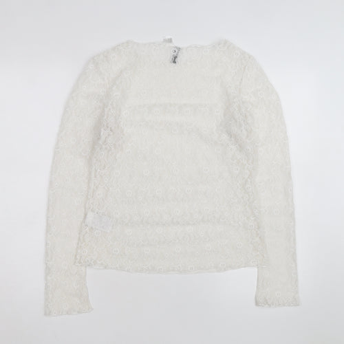 H&M Divided White Lace Long Sleeve Blouse Women’s Size L