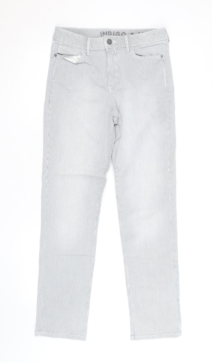Marks and Spencer Women Blue Striped Chino Trousers Size 10