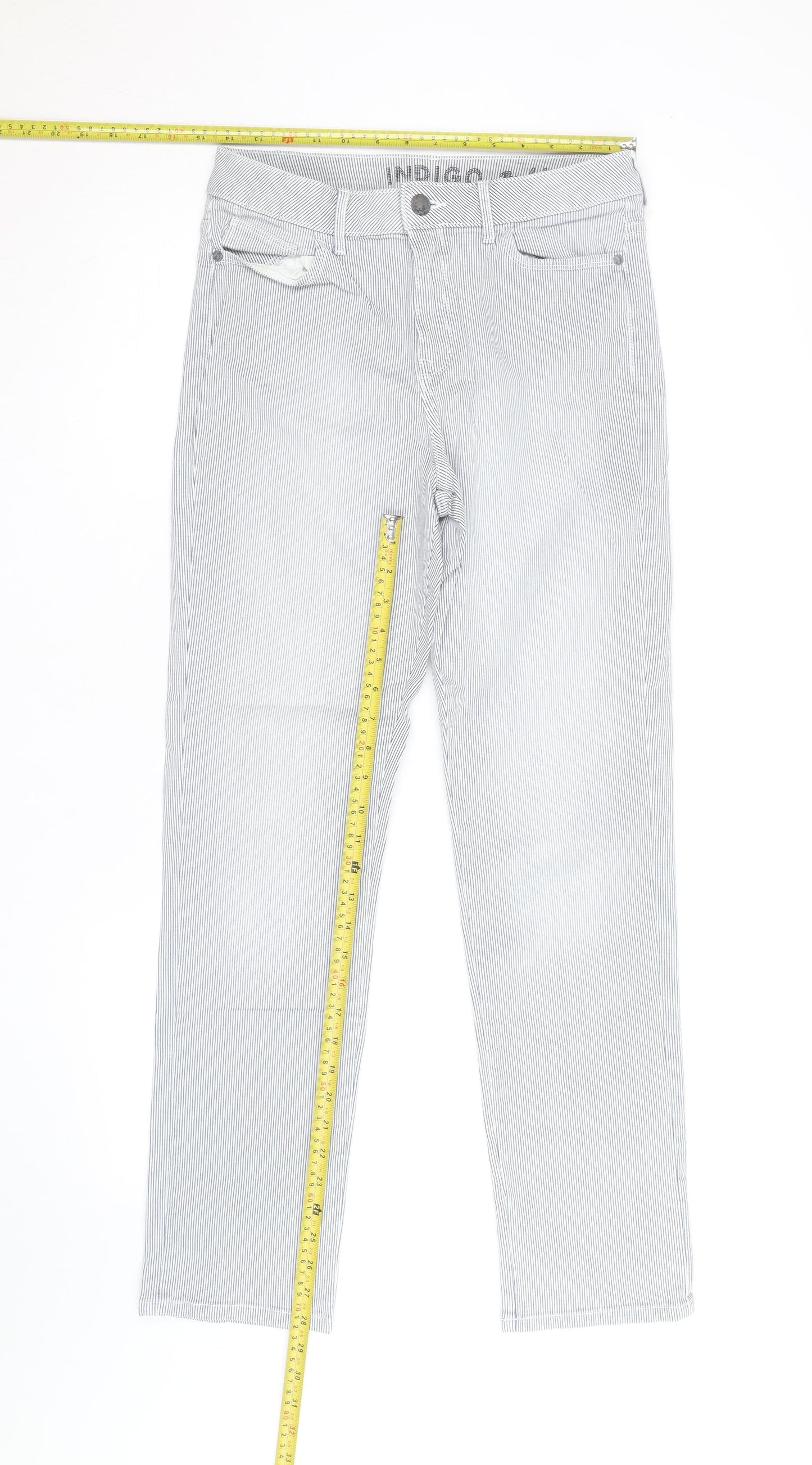 Marks and Spencer Women Blue Striped Chino Trousers Size 10