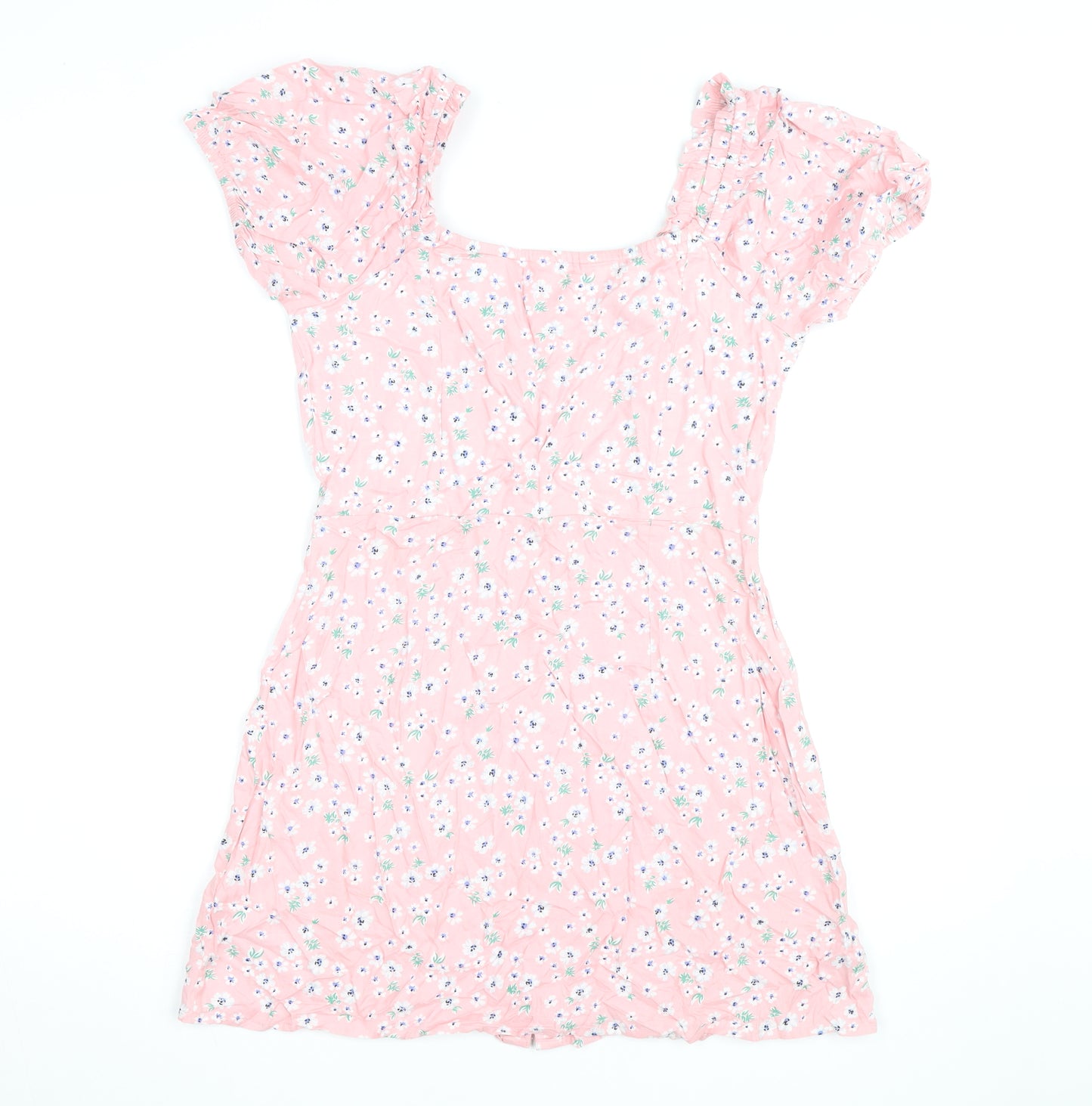 Flooze Women Pink Floral Short Sleeve A-Line Short Dress Size S