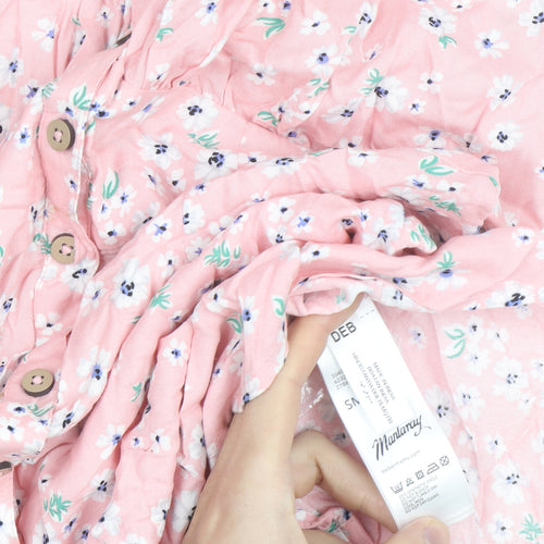 Flooze Women Pink Floral Short Sleeve A-Line Short Dress Size S