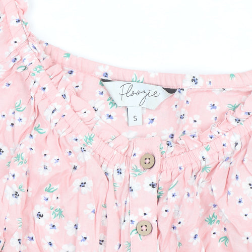 Flooze Women Pink Floral Short Sleeve A-Line Short Dress Size S