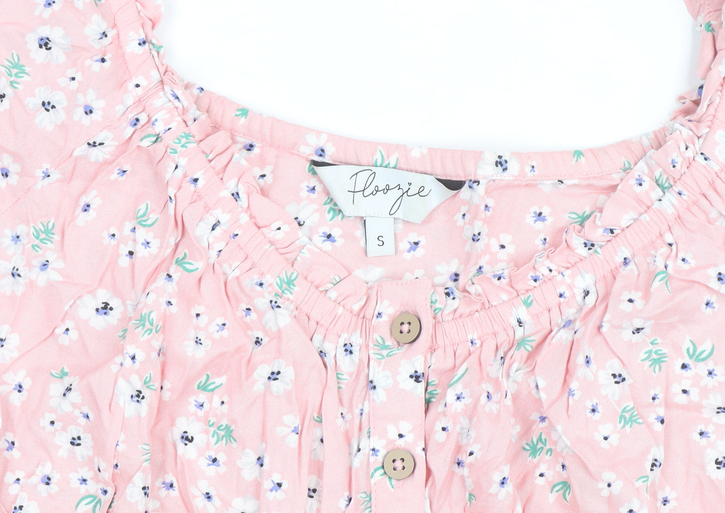 Flooze Women Pink Floral Short Sleeve A-Line Short Dress Size S