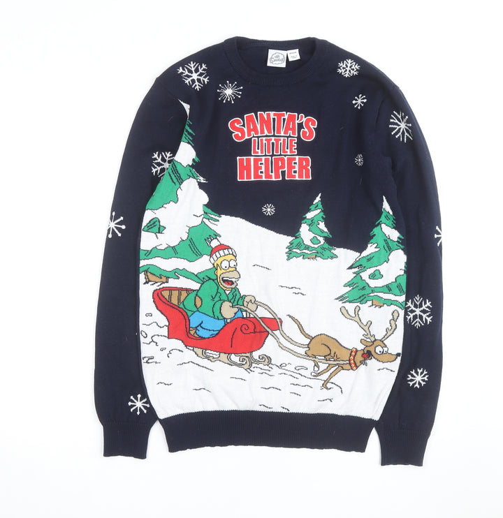The Simpsons Men's Navy Christmas Jumper Medium Pullover Crew Neck