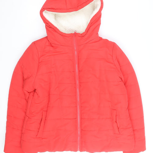B.Young Women's Red Hooded Puffer Jacket Size 18 Winter Coat