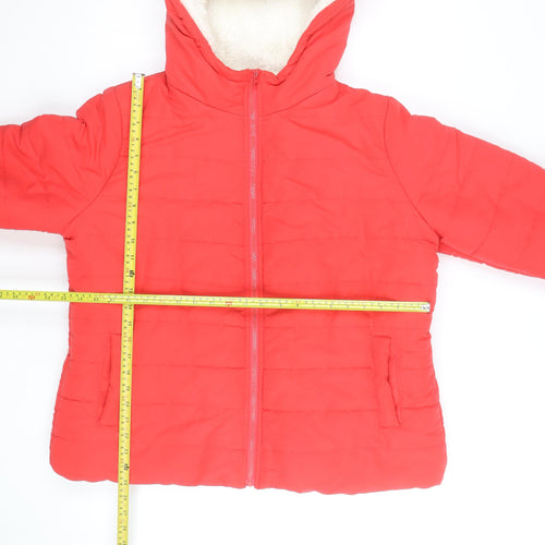 B.Young Women's Red Hooded Puffer Jacket Size 18 Winter Coat